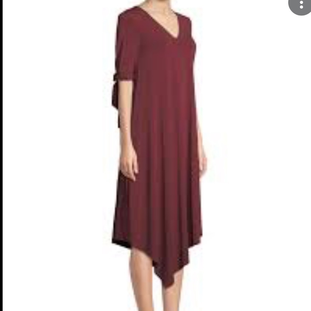 Lafayette 148 New York Lingonberry Noor Crepe Jersey Tie-Cuff V-Neck Dress